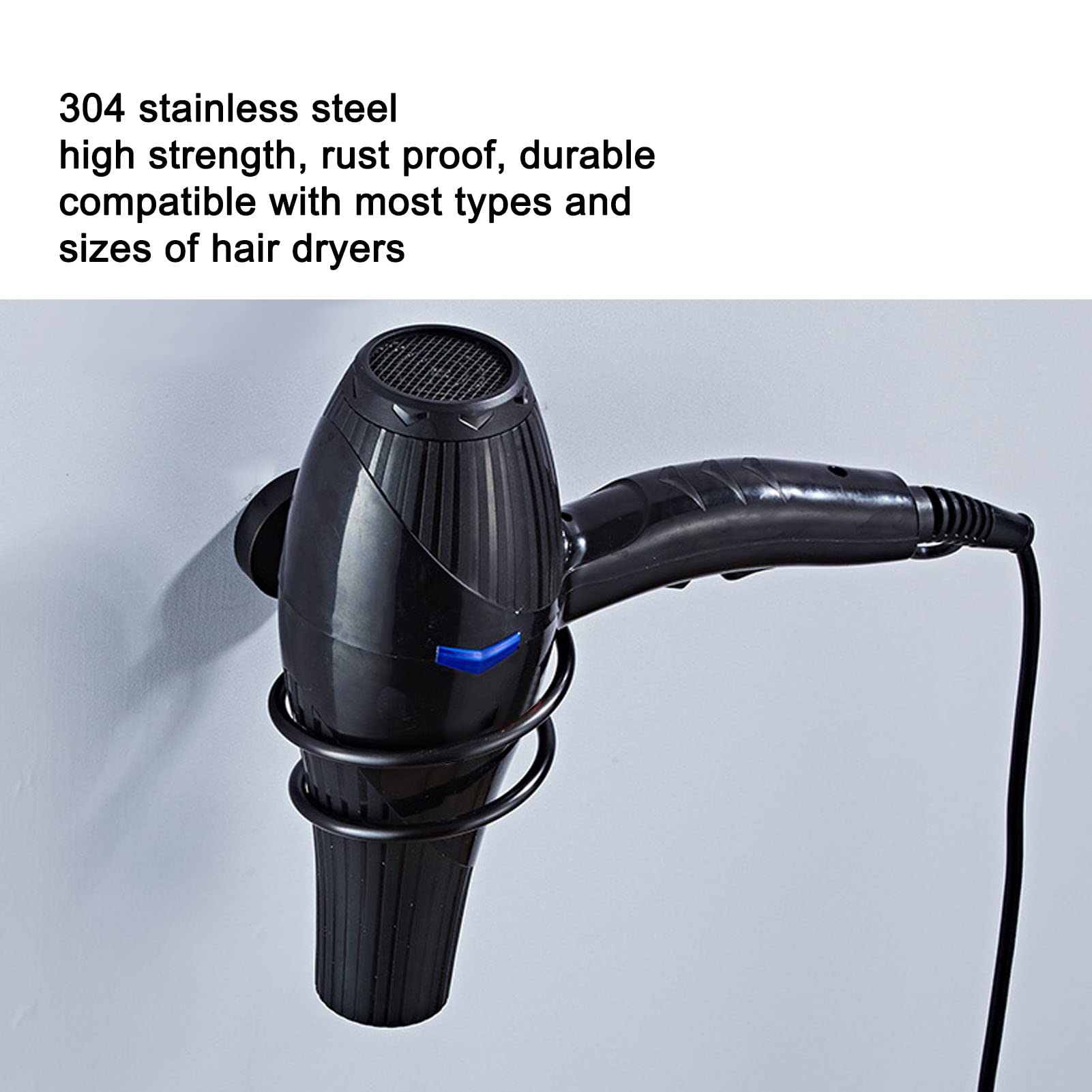 Wakects Porta Asciugacapelli da Parete Supporto per Asciugacapelli da Parete in Acciaio Inox 304 Porta Phon da Muro Salvaspazio con Viti di Fissaggio per Bagno Camera da Letto(Nero)