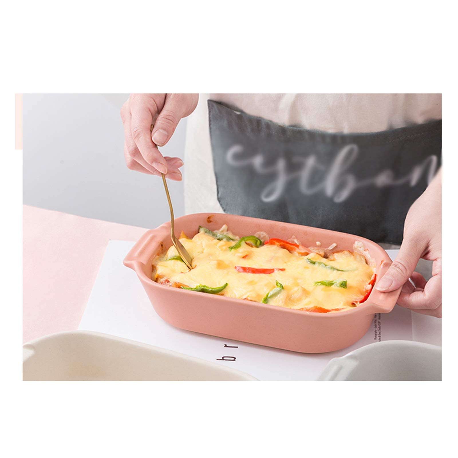 Speiseteller Rechteckige keramische Dinnerplatte, Familiennutzungssuppe mit Griff, Backplatte geeignet for Käse, Reis, sortierte Farbe Flachteller(White)