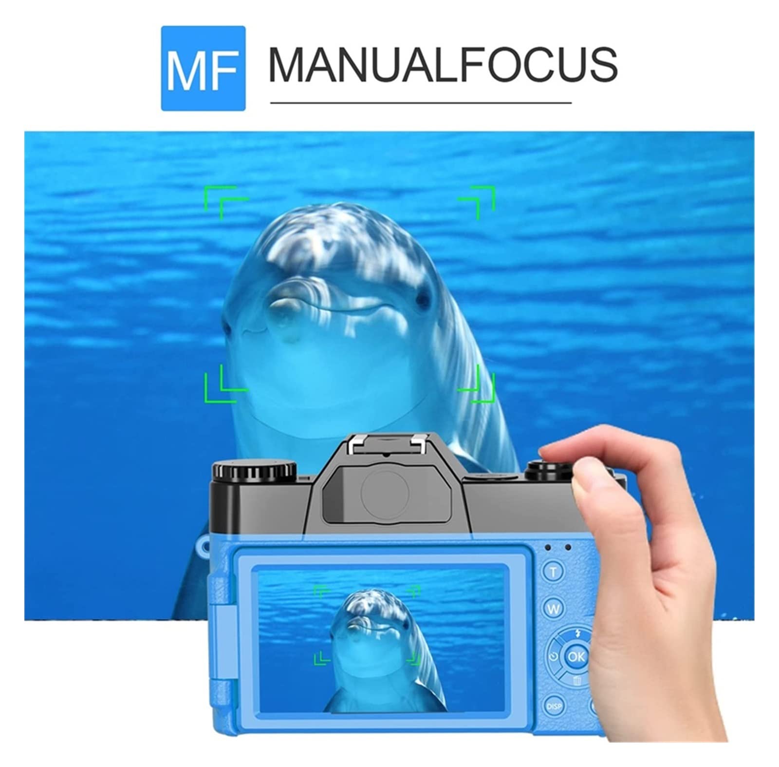 Obiektyw makro 48MP aparat AF do fotografii 16X szerokokątna kamera 4K Streaming kamera internetowa odwróć ekran wideorejestrator Do strumieniowania(16G TF Card,With 2 Lens-02)