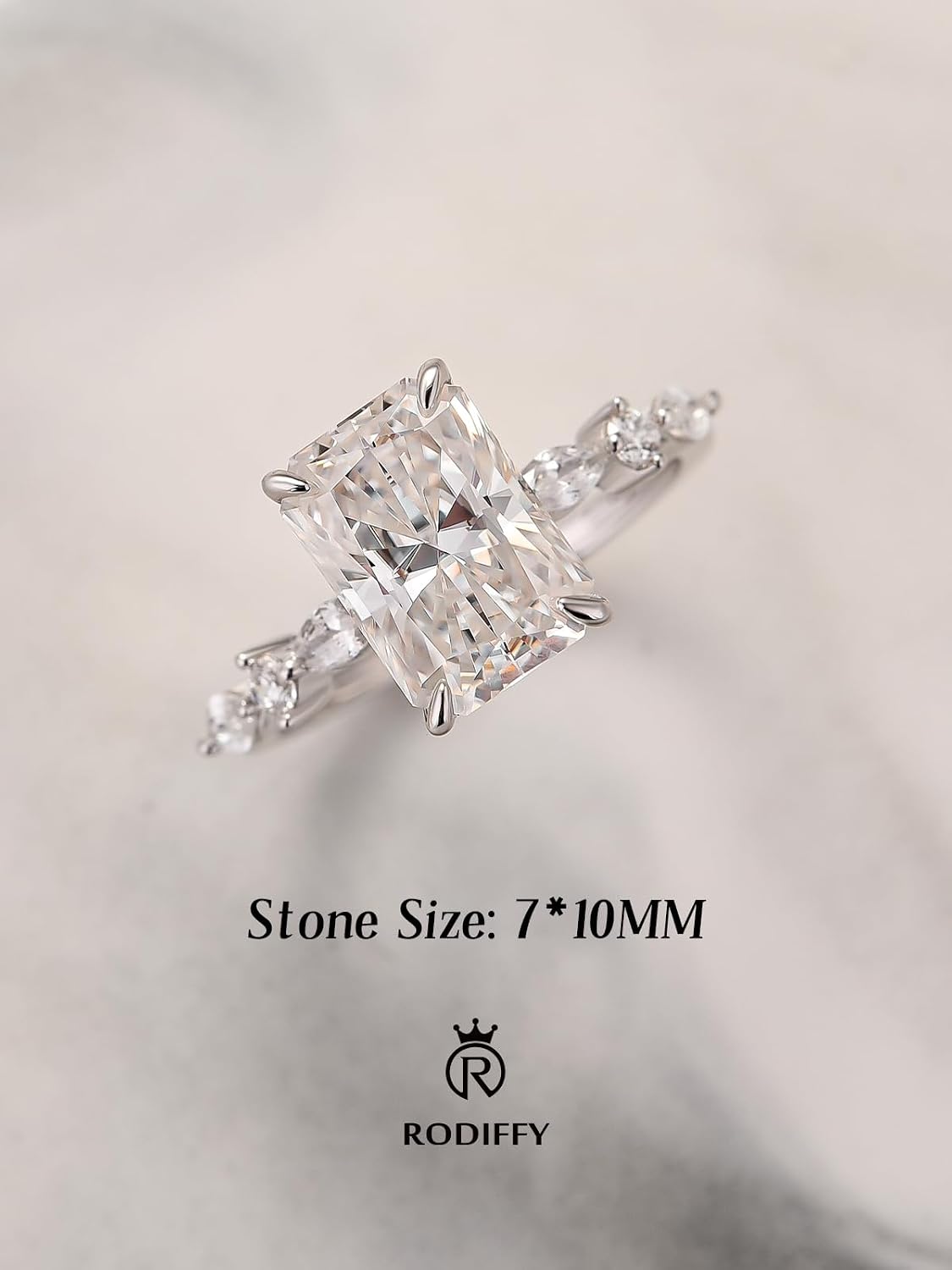 RODIFFY 3.5 Carat Elegant Radiant Cut Moissanite Engagement Ring for Women, S925 Silver Lab-Created D Color VVS1 Clarity Moissanite Promise Ring with 14K Gold Plated