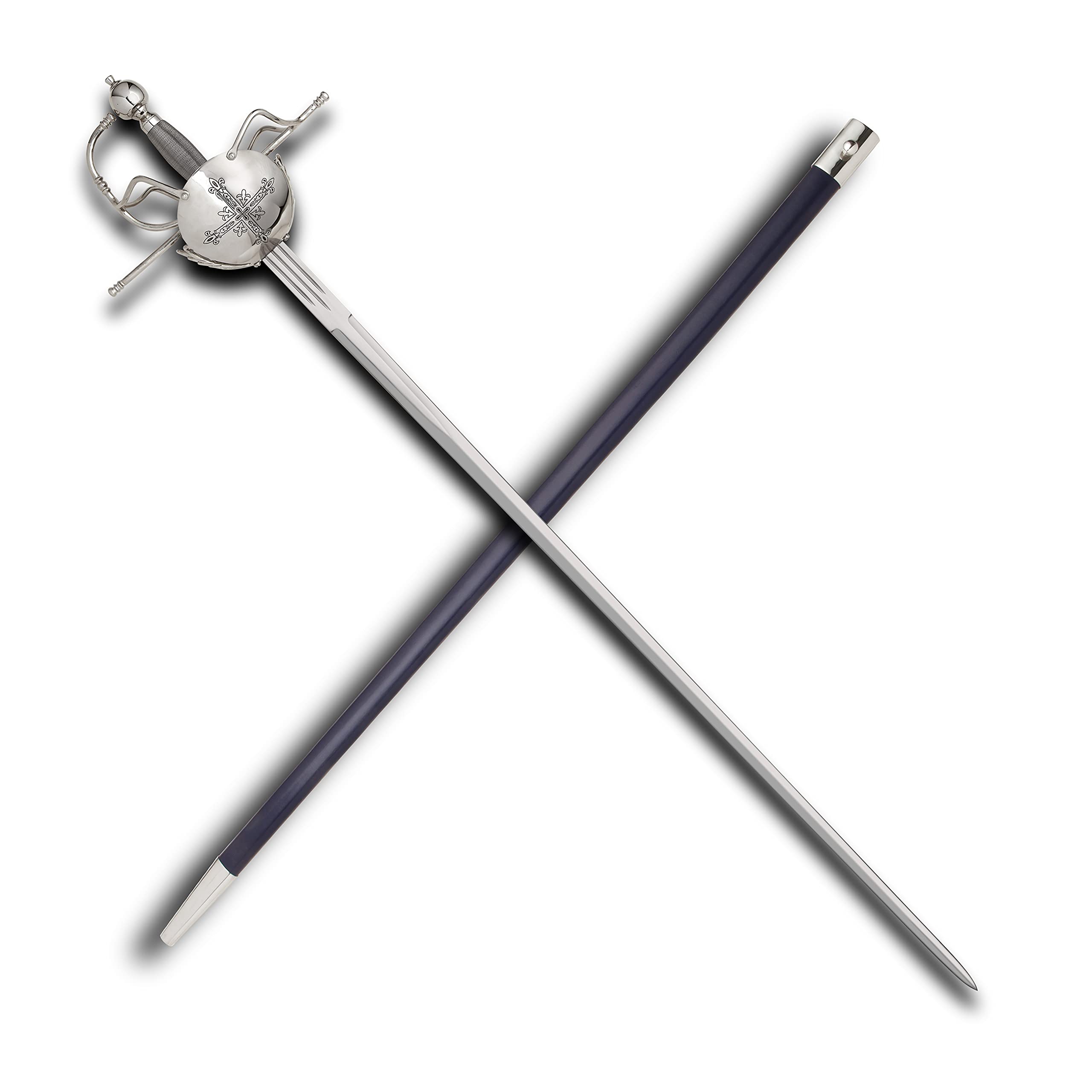 Windlass Musketeer Rapier Renaissance Fencing Sword with High Carbon Steel Blade Cup and Swept Hilt Twisted Wire Wrapped Wooden Grip