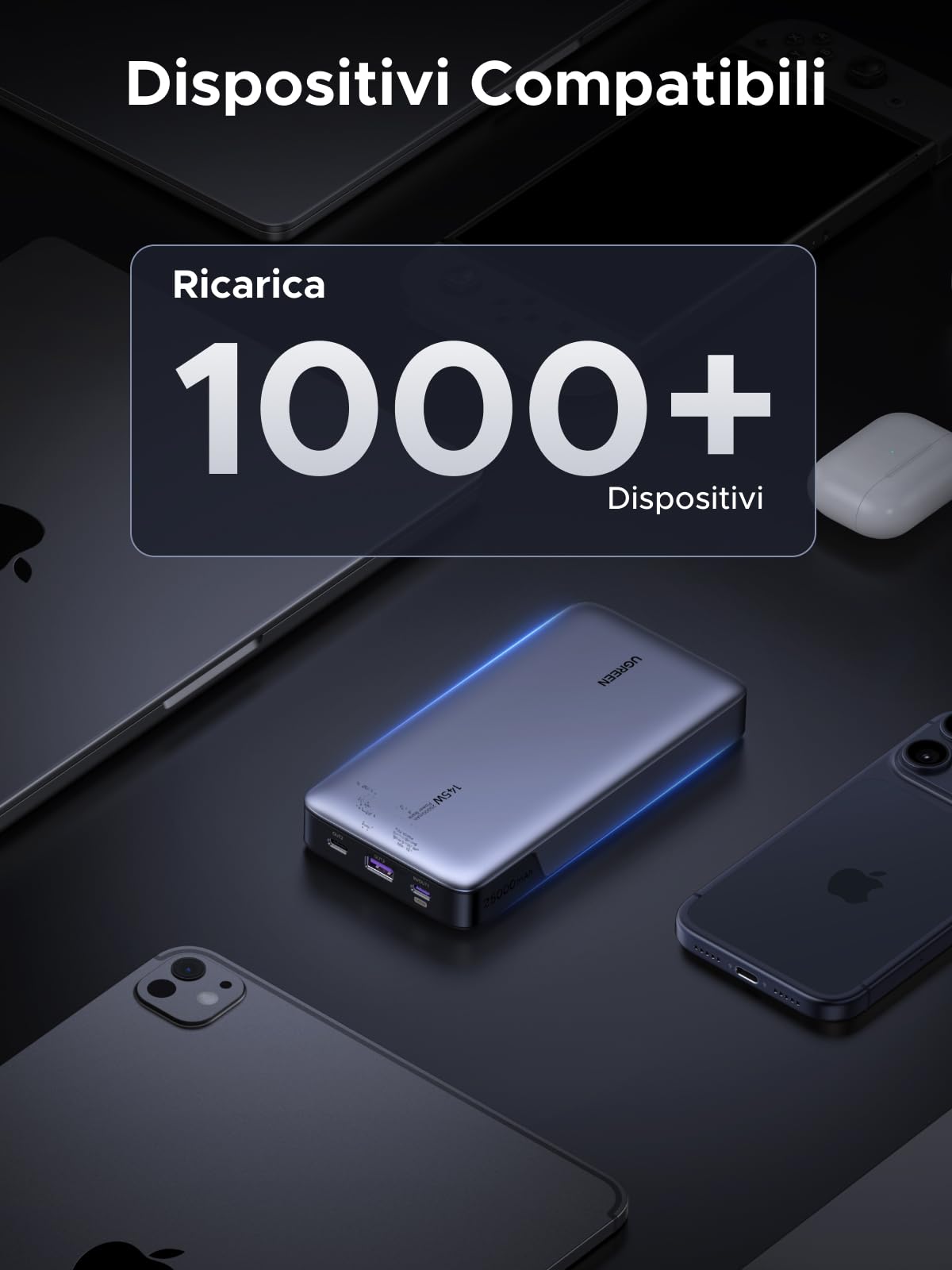 UGREEN Nexode 145W Power Bank 25000mAh Ricarica Rapida Caricatore Portatile PC USB C PD3.1 140W 3 Porte LED Compatibile con iPhone 17 16 15 14 Plus Pro Max Air Galaxy S25 S24 A56 A17 A16 MacBook iPad