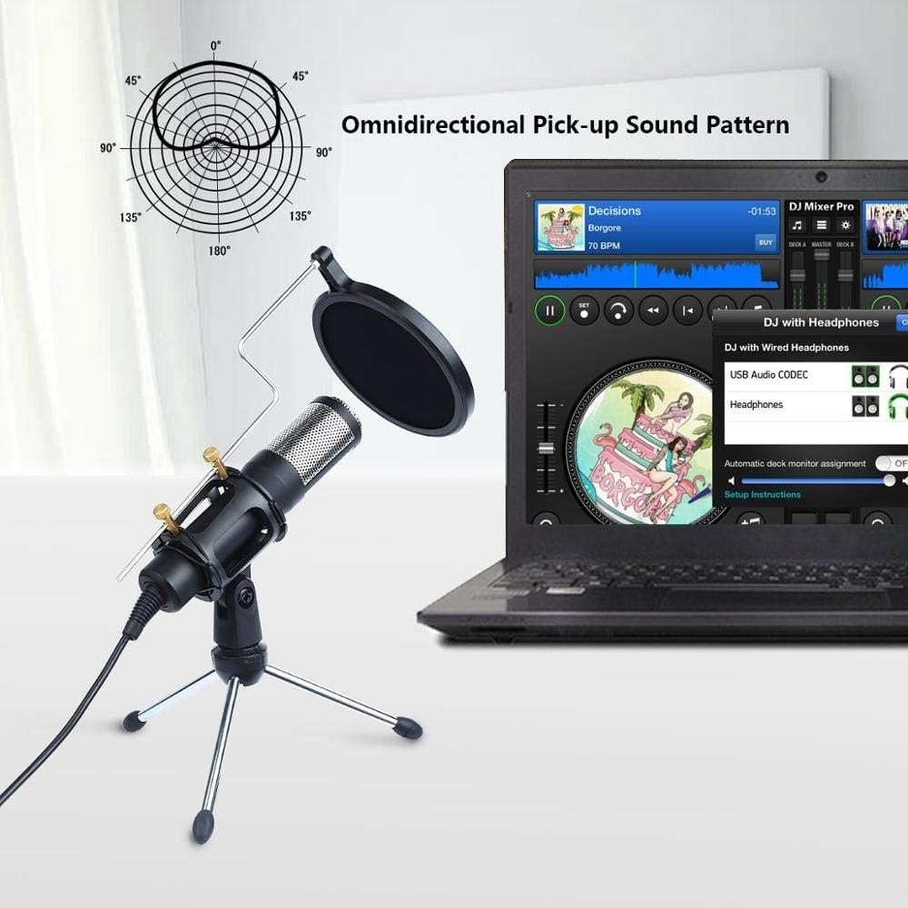 Microphone Professional Condenser Microphone with Stand for Computer Phone PC USB Microphone