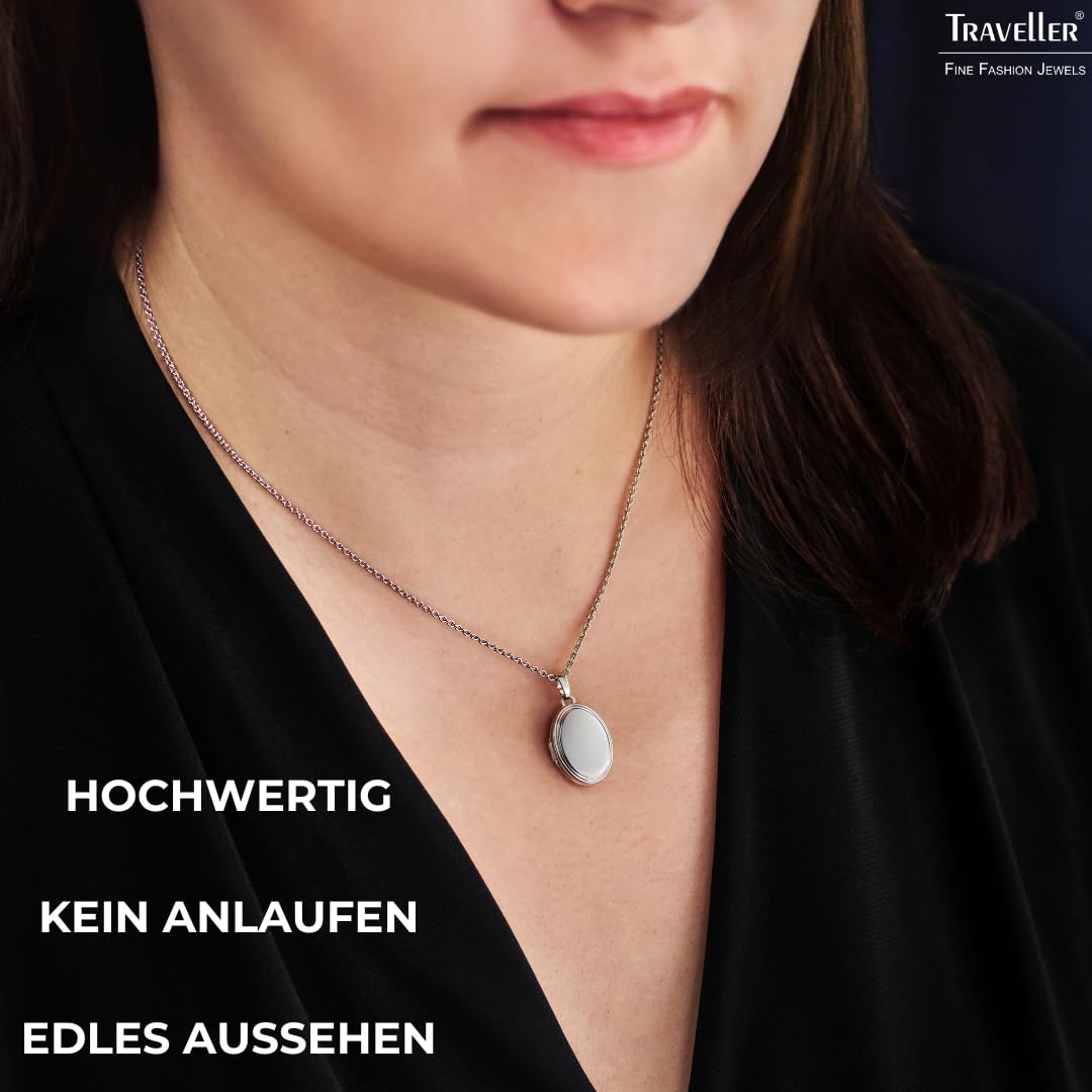 Traveller Medaillon mit Kette - Silber 925 - Glänzend - Oval - Made in Germany - 16 x 23 mm - 45 cm - 571003
