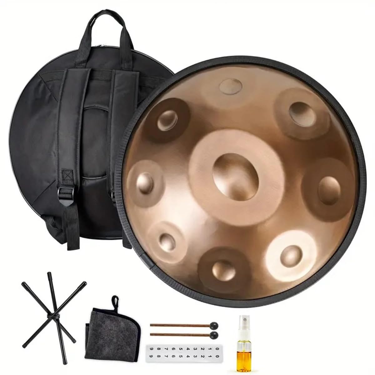 Handpan Drum 9/10/12 Note 440Hz Re Minore Handpan Instrument Re Minore Handpan Music Percussione per Principianti Sound Healing Meditazione 56cm(Oro,9 note)