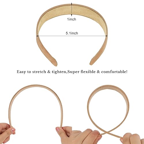 Miniatura 6 de Wecoe 10 diademas de gamuza para mujer de 1 pulgada de ancho, blanco, gris, amarillo, azul, marrón, color neutro, antideslizante, a la moda,