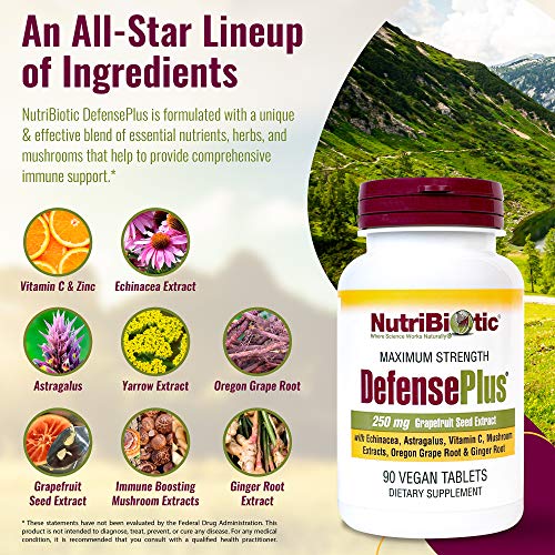 NutriBiotic – DefensePlus, 90 Tablets - 11 in 1 Immune Support with Vitamin C, Zinc, Grapefruit Seed Extract, Echinacea, Astragalus Root & Immune Boosting Extracts & Mushrooms - Vegan & Gluten Free - Image 3