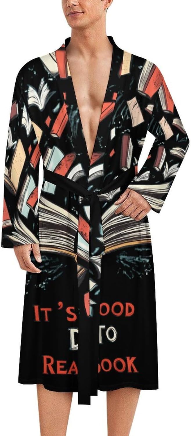 It's A Good Day to Read A Book Mens Robe Long Bathrobe for Women Bath Robes Lightweight Soft Printed Sleepwear