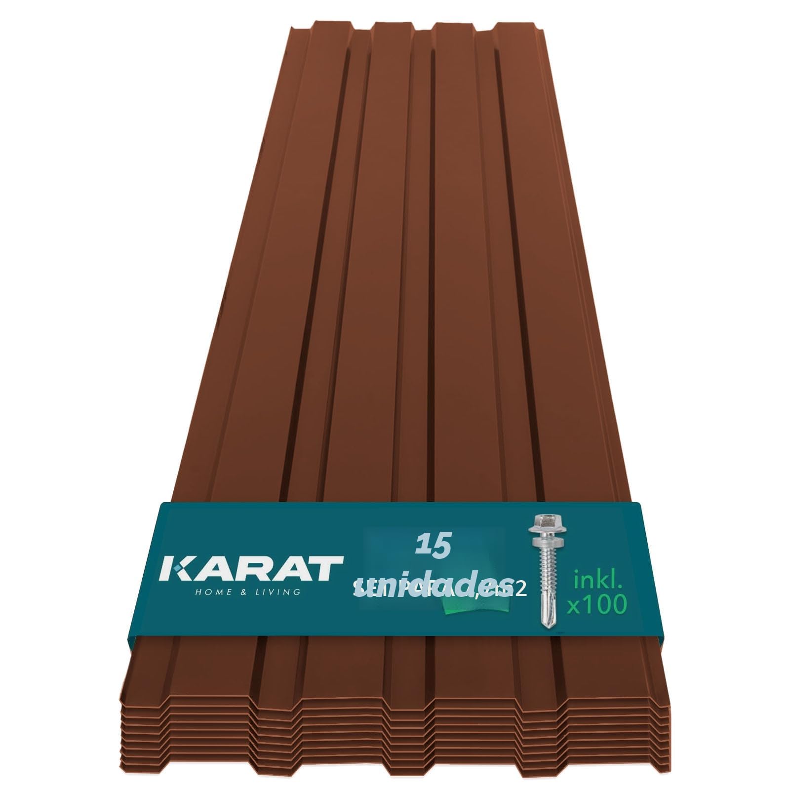 KARAT - 15 Piezas de Chapa Trapezoidal de 115 x 45cm – Juego de Chapa perfilada con Tornillos – 7,7m² Chapa de Techo – Grosor 0,25mm – Placas de Techo, Chapa de Acero, Revestimiento de Pared (marrón)