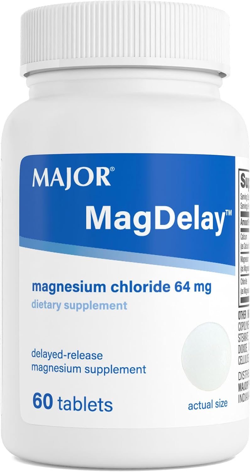 MAJOR MagDelay Magnesium Chloride 64 mg - Delayed-Release Magnesium Supplement - Dietary Supplement - 60 Tablets (3 Pack)