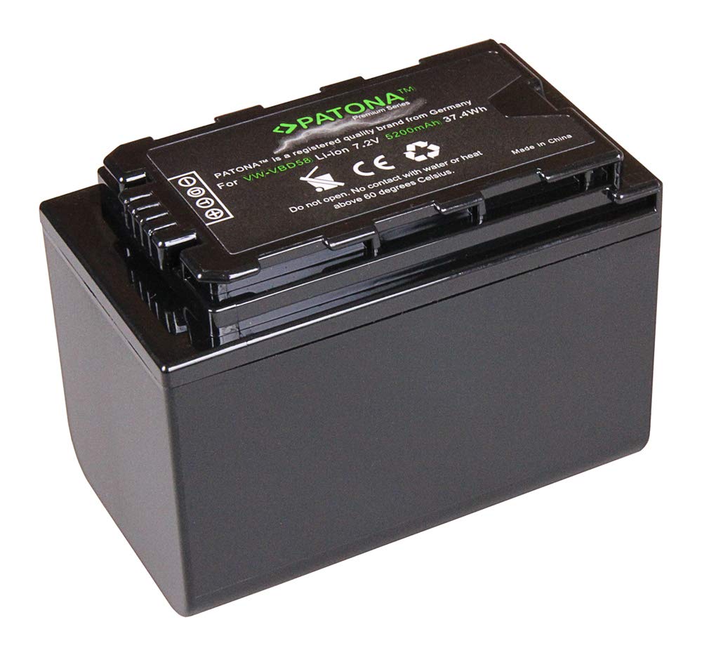 PATONA Premium VW-VBD58 Akku 5200mAh – Ersatz für Panasonic VW-VBD58, VW-VBD29, VW-VBD78, AG-VBR59, AG-VBR89, CGA-D54 – für AG-AC8, AC30, CX350, DVX200, UX180, HC-X1, X1000, MDH2 – für Lange Drehs