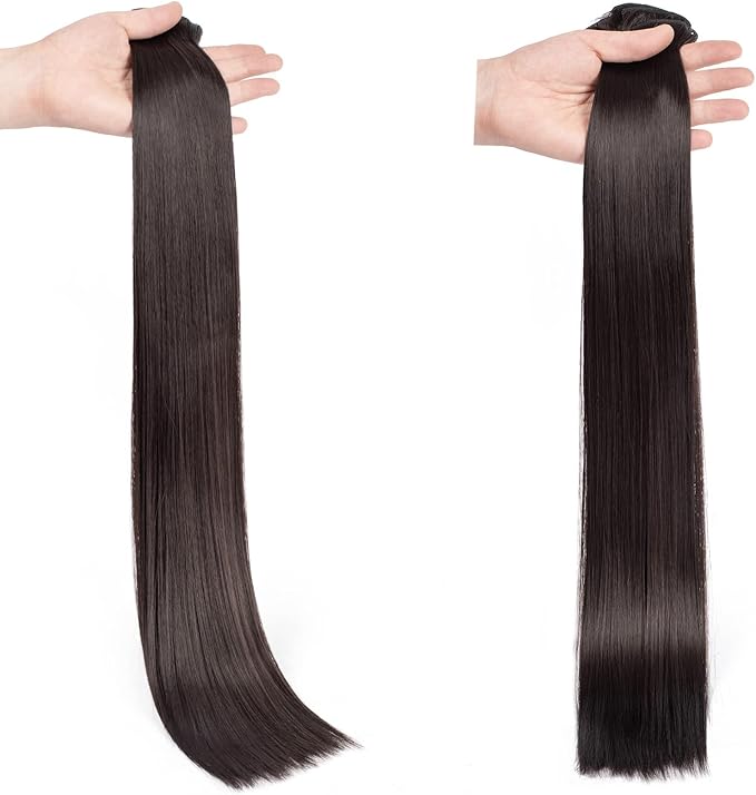 JIAMEISI Clip in Hair Extensions 22inch Long Straight Full Head 180g 12 Pieces Black Brown Soft Thick Synthetic Hair Extension Hairpiece for Women
