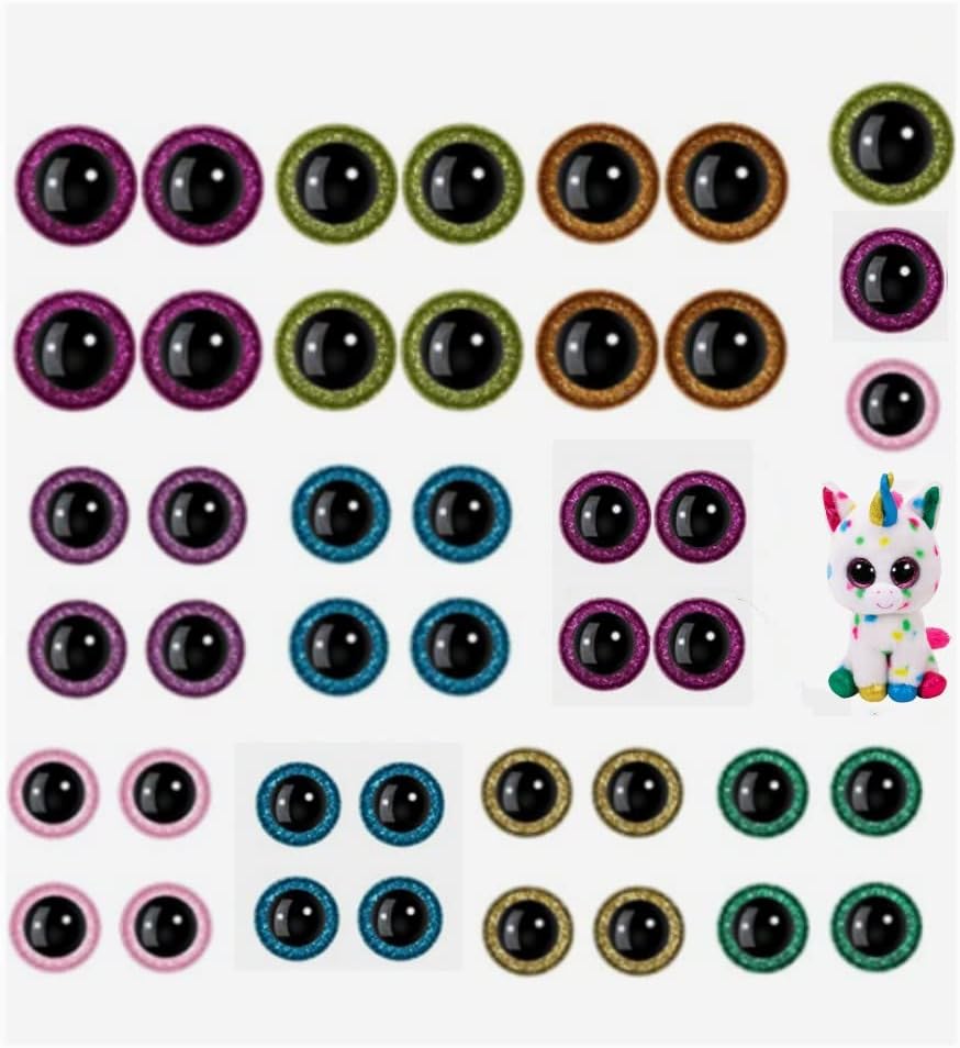 Jindizi Glitter Safety Eyes, 100Pcs Plastic Glitter Eyes with Washers