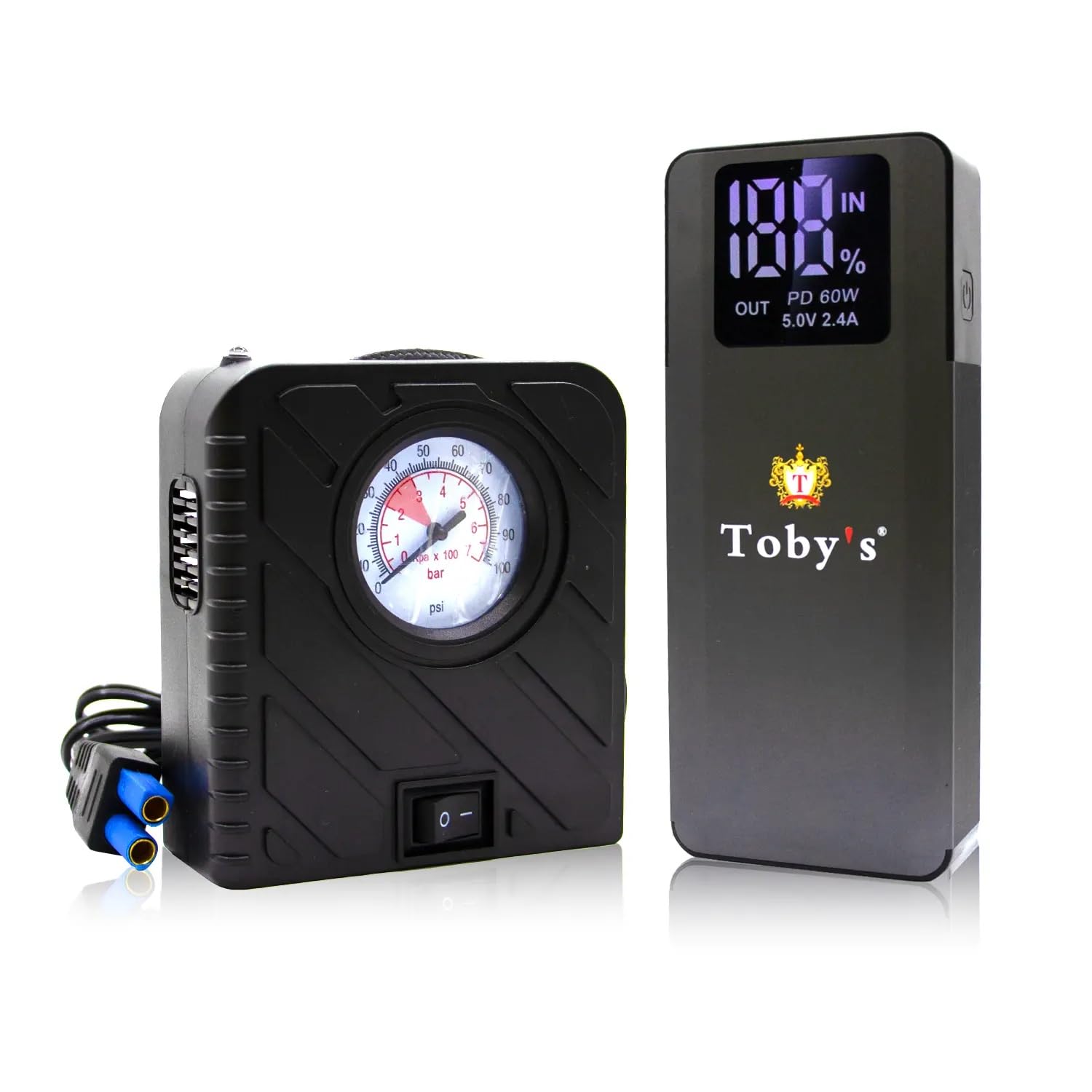 Toby's Super Power 16000mAh With 59.2WH Car Jump Starter Recharge Car Battery With Air Compressor, ABS Housing Material with Waterproof Resistance