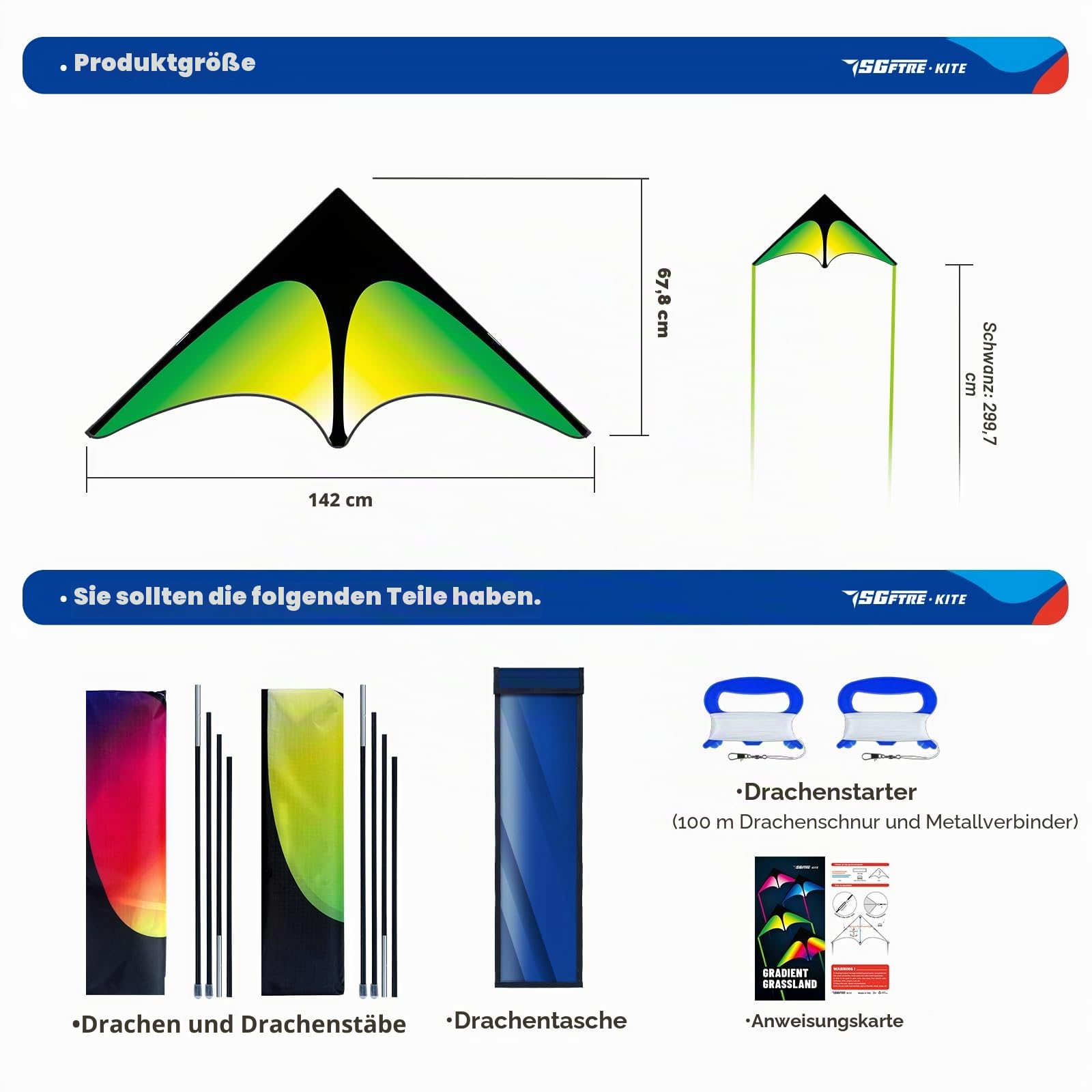 SGftre Delta Drachen Set für Kinder und Erwachsene, Leicht zu Fliegen Outdoor Fun Flugdrachen, Perfekt für Strände und Parks, Ideal für Kinder Winddrachen und Erwachsene Kite für Familie Spaß
