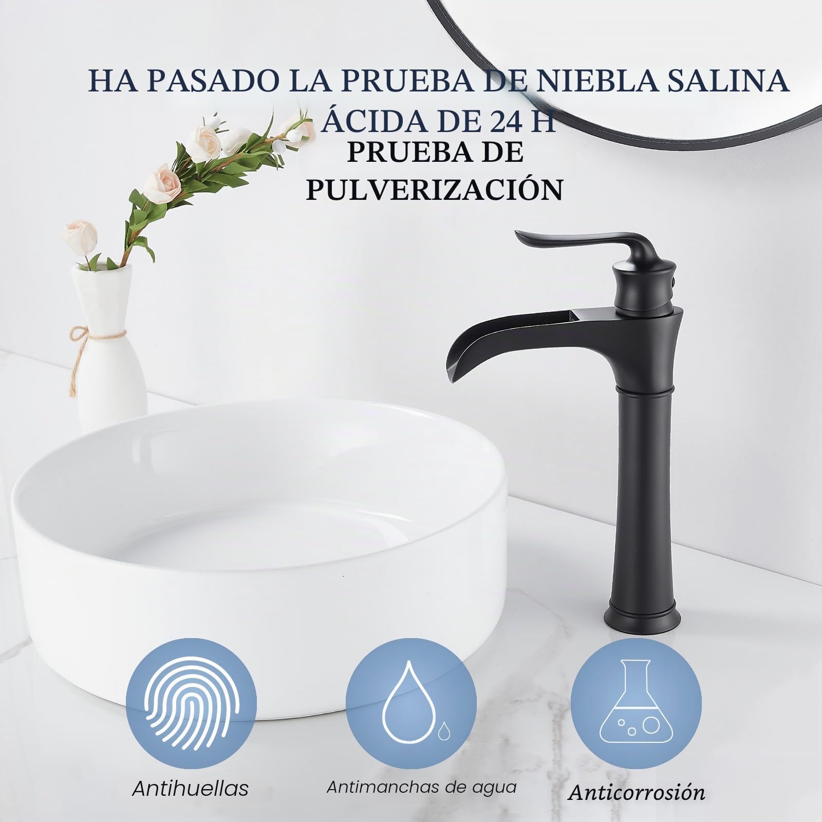 Grifo mezclador de lavabo de altura alta, grifos de baño negros altos, mezclador de pie de cascada de latón para fregadero de baño, cuenco de 1 agujero
