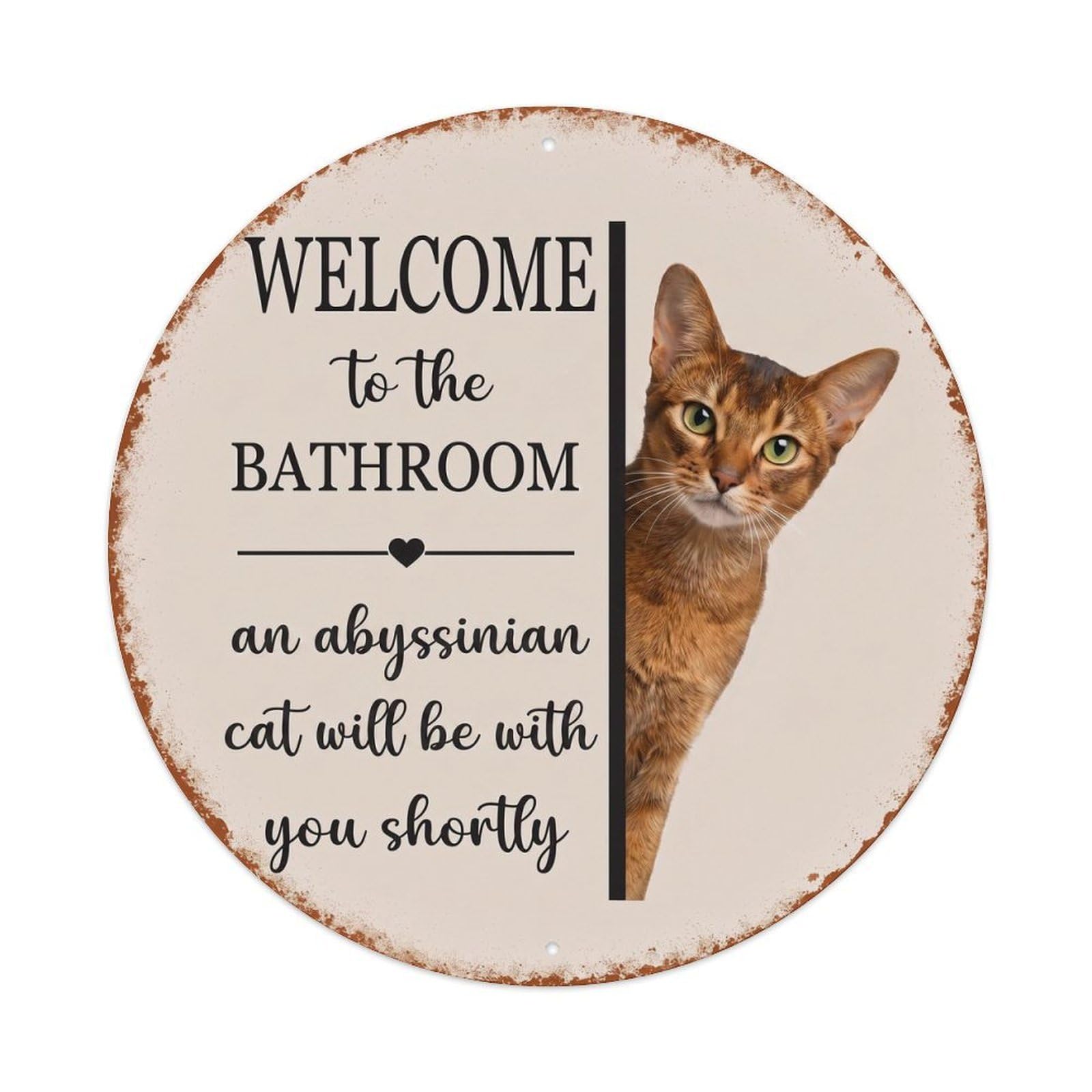 Vintage WELCOME To The BATHROOM Abyssinian Cat Metal Tin Sign