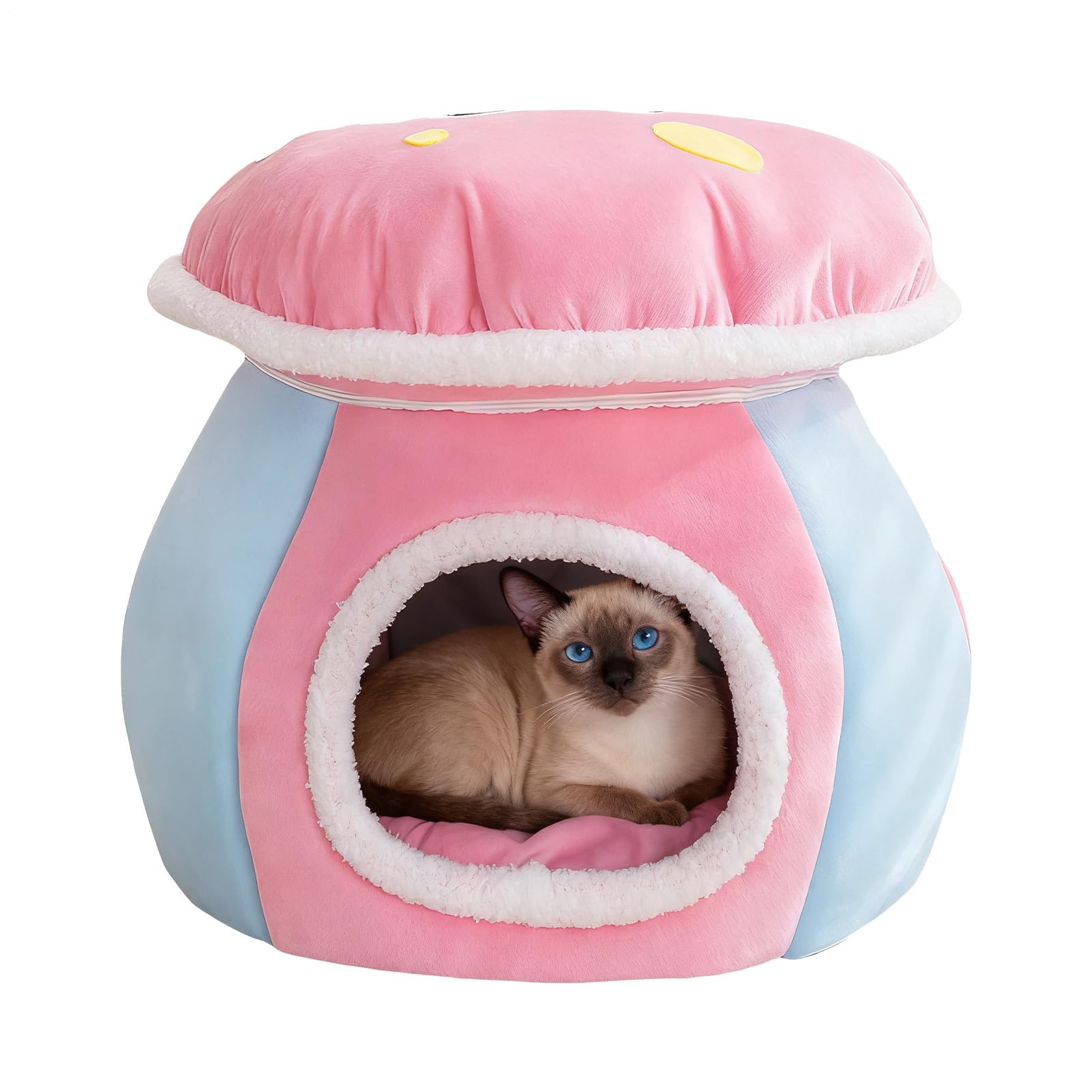 Lit Caverne pour Chat | Niche pour Chien en Forme de Champignon Partiellement Fermée,Maison pour Chat D'Intérieur - Chiot D'Intérieur, Salon, Chambre, Balcon, Appartement, Maison