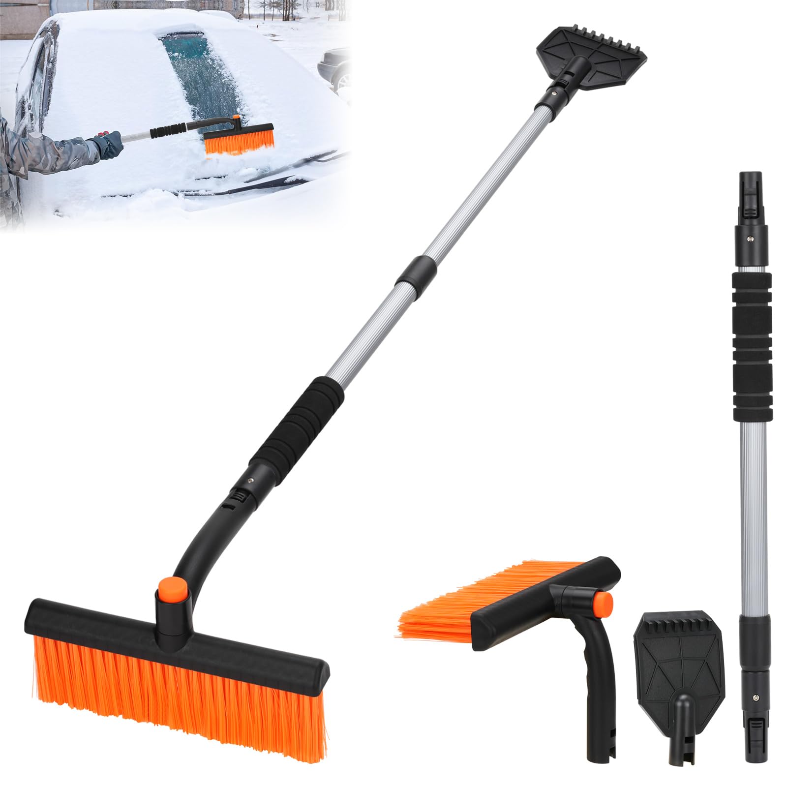 Drado Raschietto per Ghiaccio Spazzola da Neve 2 in 1, 560mm-960mm, Amovibile, Telescopico, 360°, Spazzola per Auto