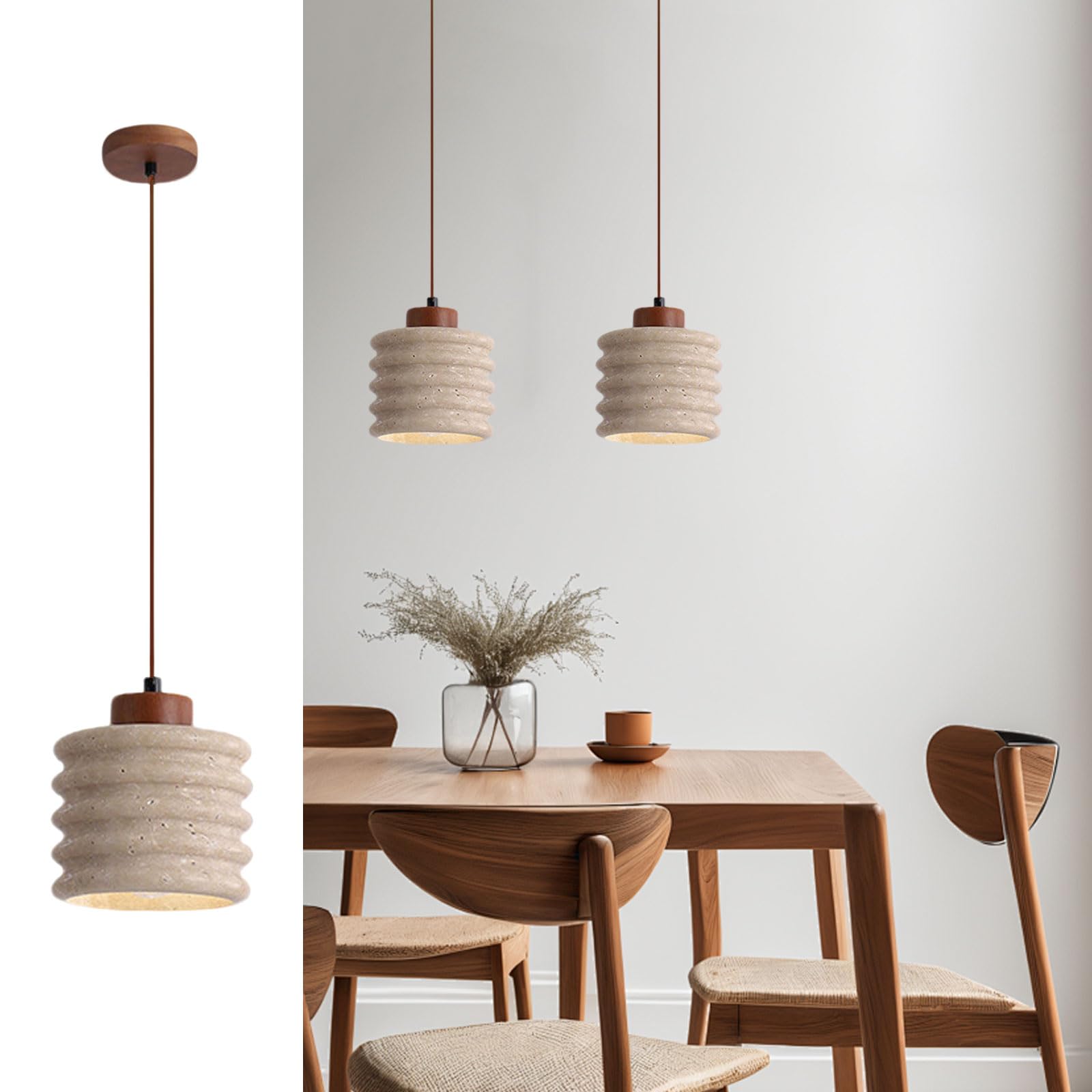 IOEDHW Wabi-Sabi Yellow Travertine Pendant Light Small Cave Stone Hanging Light Natural Kitchen Island Lighting Minimalist Stone Light Fixture 4.72x6.29in For Bar Cafe Restaurant Dining Room Light
