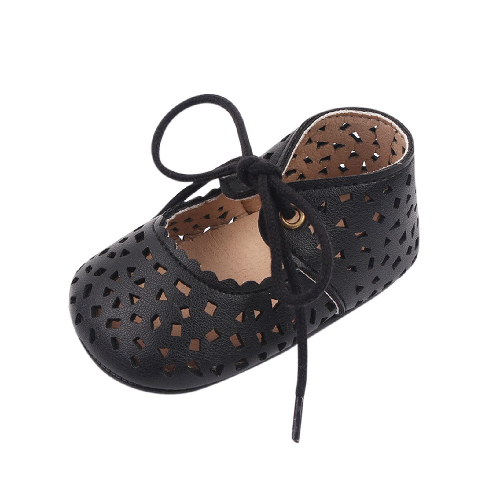 Spring and Summer Children Baby Toddler Shoes for Girls Flat Bottoms Non Slip Light Hollow Breathable Lace Up Easy to Wear and Comfortable 18 Month Shoes (Black, 4 Infant)