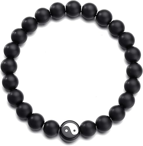 Miniatura 3 de Yin Yang - Pulseras de cuentas para hombres y mujeres, pulseras elásticas de cuentas de 0.315 in, pulseras blancas y negras