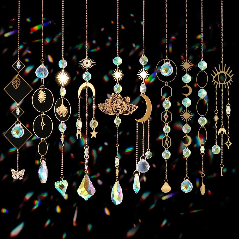 Sun Catchers: In-Depth Review 2 Sun Catchers, 10 Pieces Colorful Crystal Suncatcher with Chain Pendant Ornaments Hanging Crystals Prism Rainbow Maker for Windows Indoor Outdoor Car Mirror Garden Decor Wedding Party Xmas Gift
