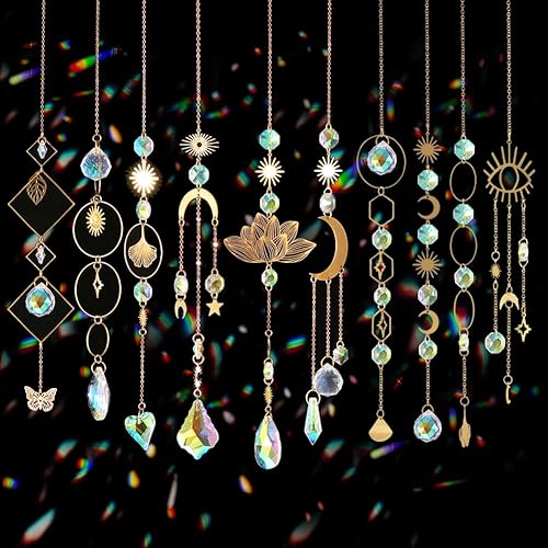 Sun Catchers, 10 Pieces Colorful Crystal Suncatcher with Chain Pendant