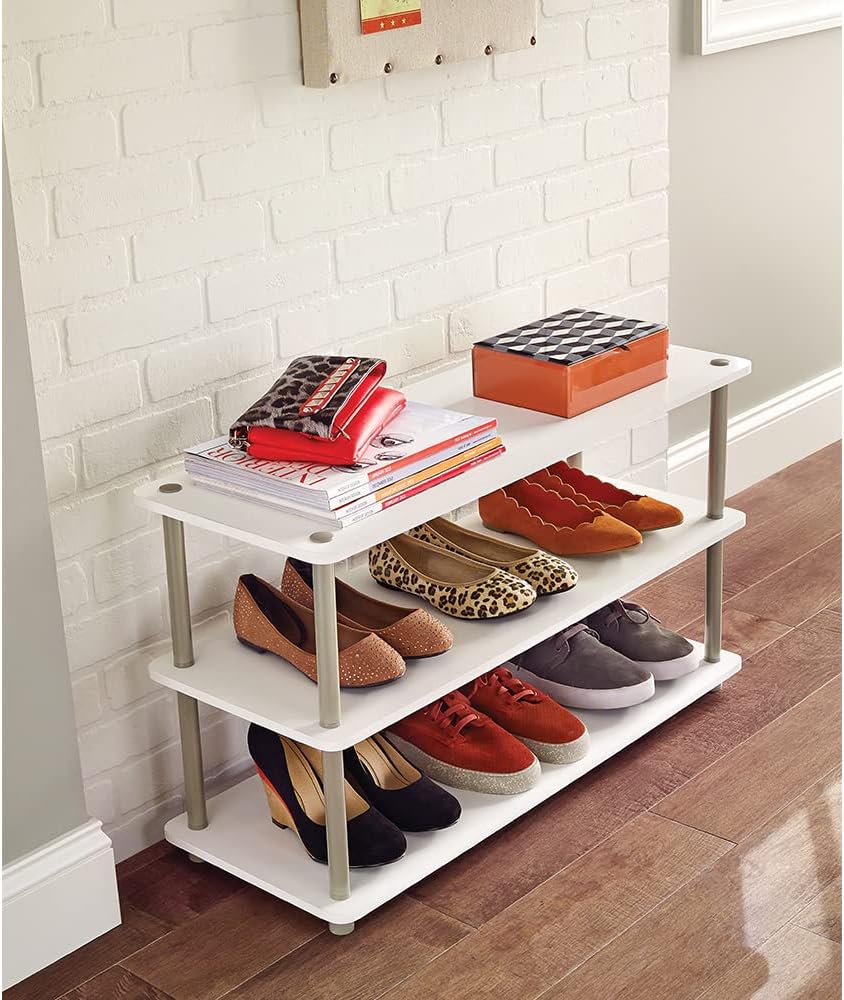 ClosetMaid 3-Tier Shelf Organizer Unit for Shoes, Accessories, Hats, Purses, Bags, in Entryway or Closet, Wood Shelves with Metal Frame, White