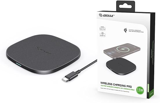 Black 15W QI Wireless Charger & 5FT Type-C Charging Cable Slim & Compact - Fast Charger - Charging Plug/Brick not Included - Compatible with iPhone Pro Max oneplus Galaxy Note Pixel Motorola
