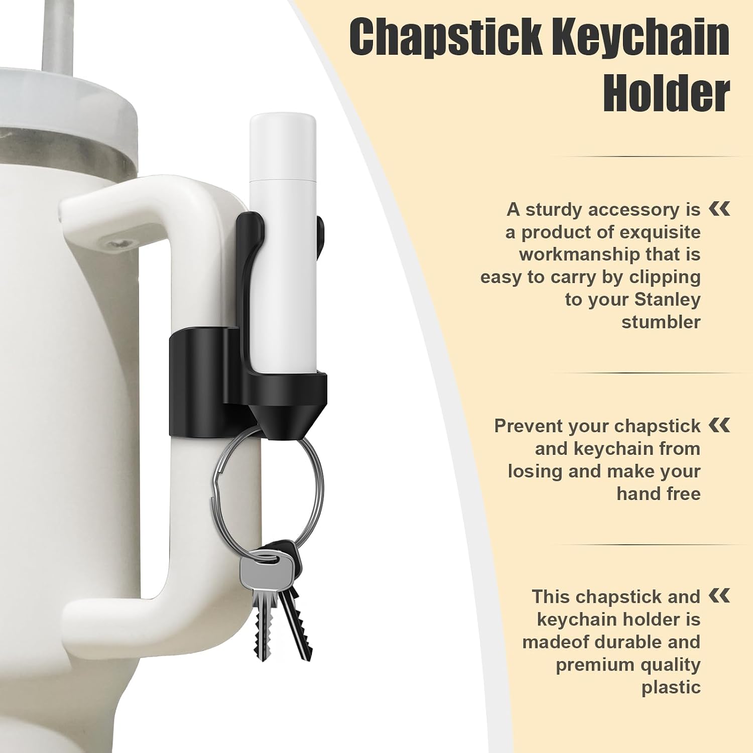 Chapstick Keychain Holder - 2 in 1 Holder, Lip Balm Attachment for Stanley 40oz Tumbler Cup, Black image 5