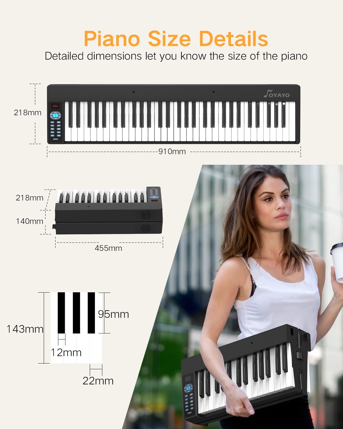 Pianoforte pieghevole a 61 tasti, pianoforte elettrico sensibile pieghevole per principianti, tastiera portatile con leggio per spartiti, borsa, pedale