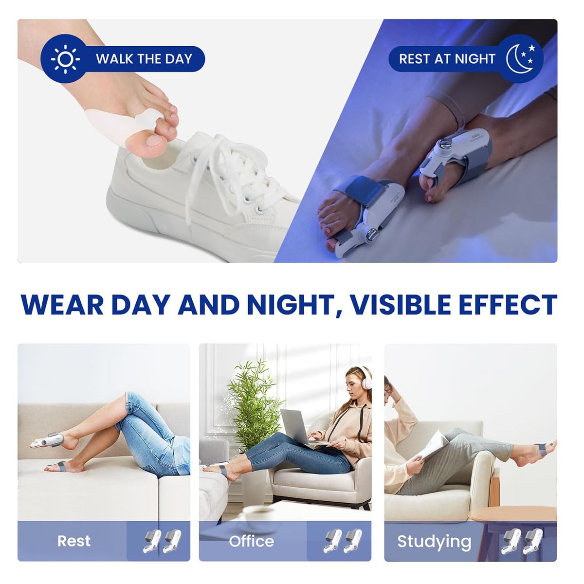 Großzehenglätter mit 4 verschiedenen Winkel Befestigungsplatten, orthopädische Ballenzeh Schiene für Hallux Valgus für Frauen und Männer, Union Corrector