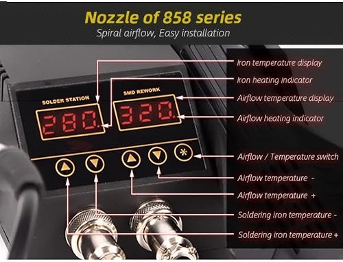 Miniatura 3 de Estación de retrabajo de pistola de aire caliente, estación de soldador de 60 W, pistola de aire caliente 2 en 1, temperatura ajustable de