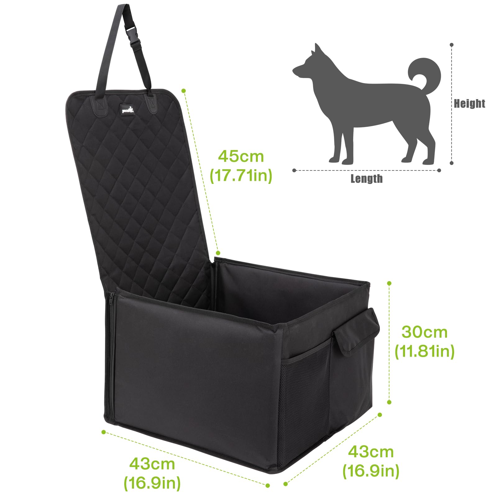 pecute Bardzo stabilny fotelik samochodowy dla psa, 43 x 43 x 75 cm, wodoodporny fotelik samochodowy dla zwierząt domowych, antypoślizgowy, ochraniacz na tylne i przednie siedzenie, odporny na