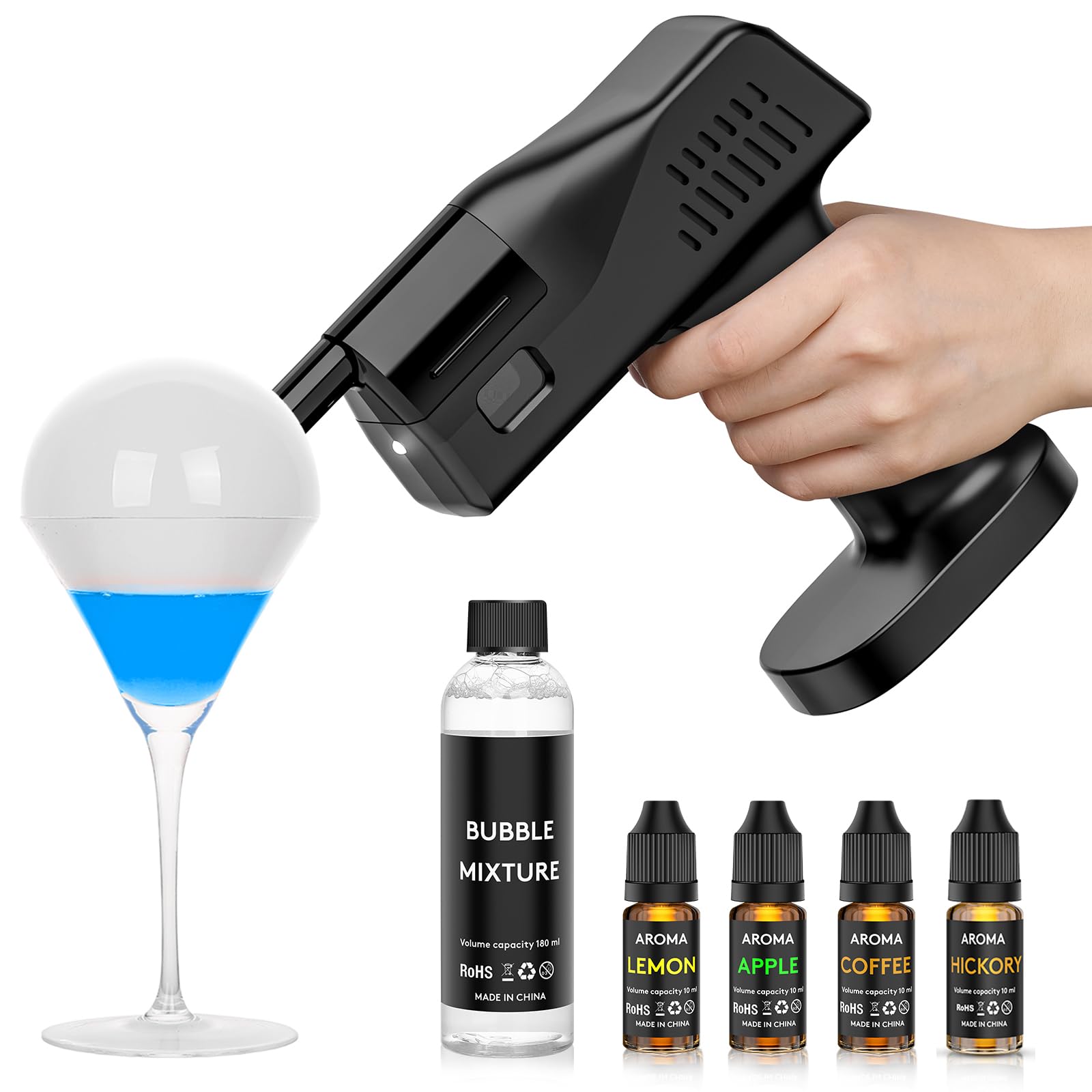 Smoking Gun for Cocktails and Food, Handheld, One Key Operation, 5000mAh Rechargeable Battery, with 1.4-inch Color Screen, for Wine, Drinks, Coffee,