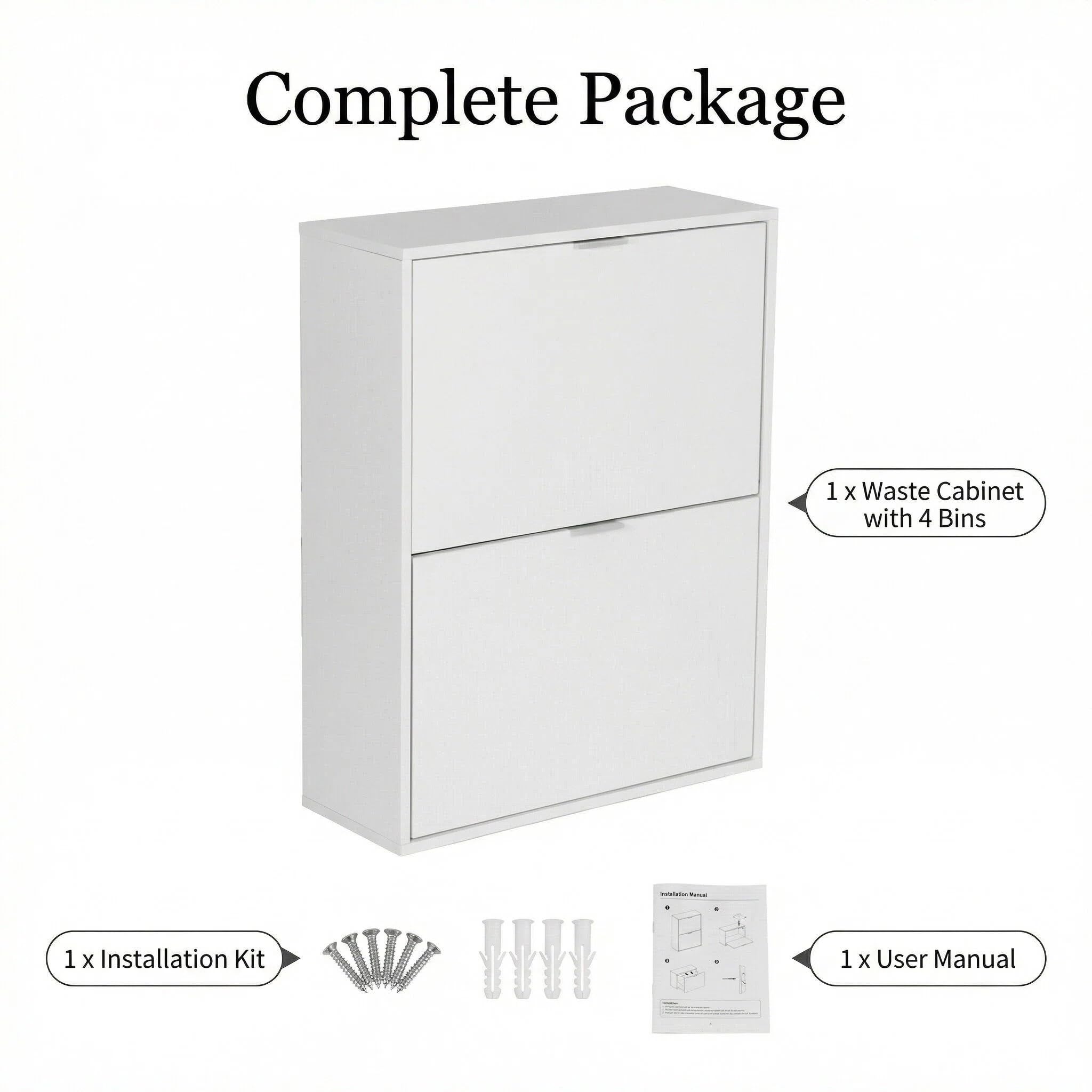 Mülleimerschrank Mülltrennsystem 4fach, Müllschrank Organizer für Küche, Abfalleimer Küche mit 4×10L, Mülleimer ausziehbar unter Spüle Alternative Weiß