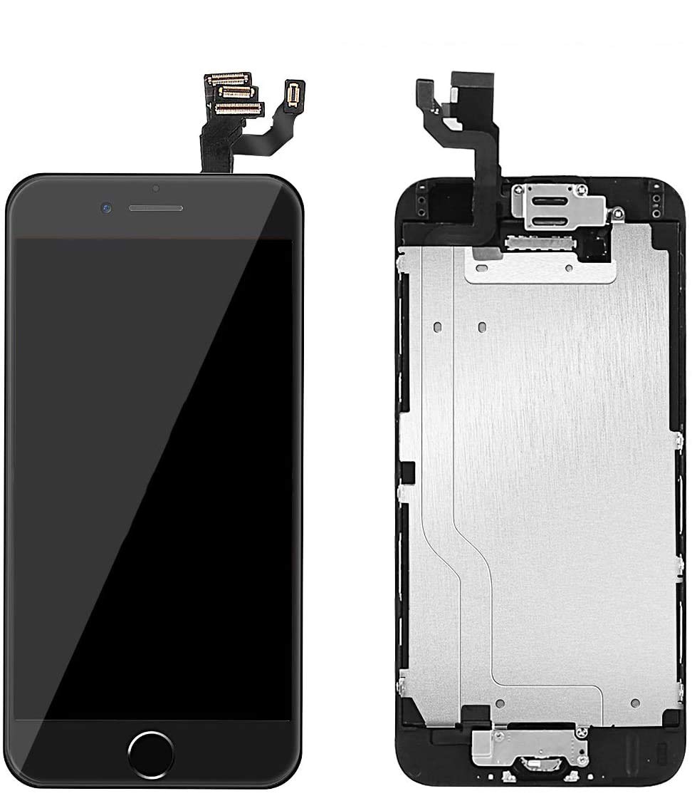 for iPhone 6 Plus 5.5 inch LCD Display Digitizer Touch Screen Replacement Full Frame Assembly with Home Button Front Facing Camera Earpiece Speaker and Repair Tool Kits Black