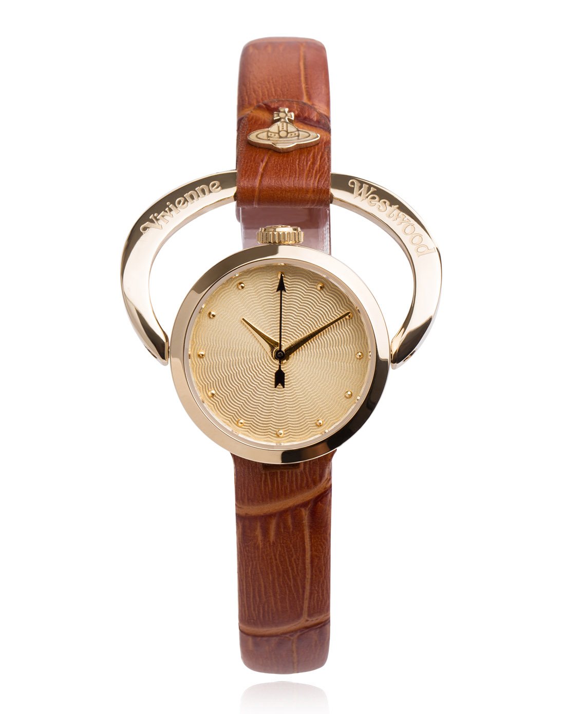 Vivienne Westwood Horseshoe Women's Quartz Watch with Gold Dial Analogue Display and Brown Leather Strap VV082GDTN