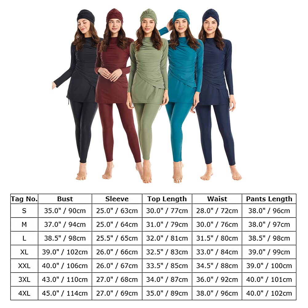 IWEMEK Maillots de Bain Musulman Femme Burkini Maillot Islamique 3 Pieces Ensemble Hauts Manches Longues Pantalons Hijab Voilée Couverture Complète Modeste Tenue de Plage Grande Taille