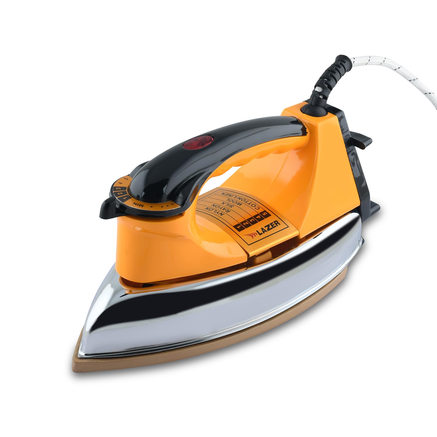Lazer Fortuner 1000W ISI Certified Heavy Weight Dry Iron With Overheating Safety (Orange)