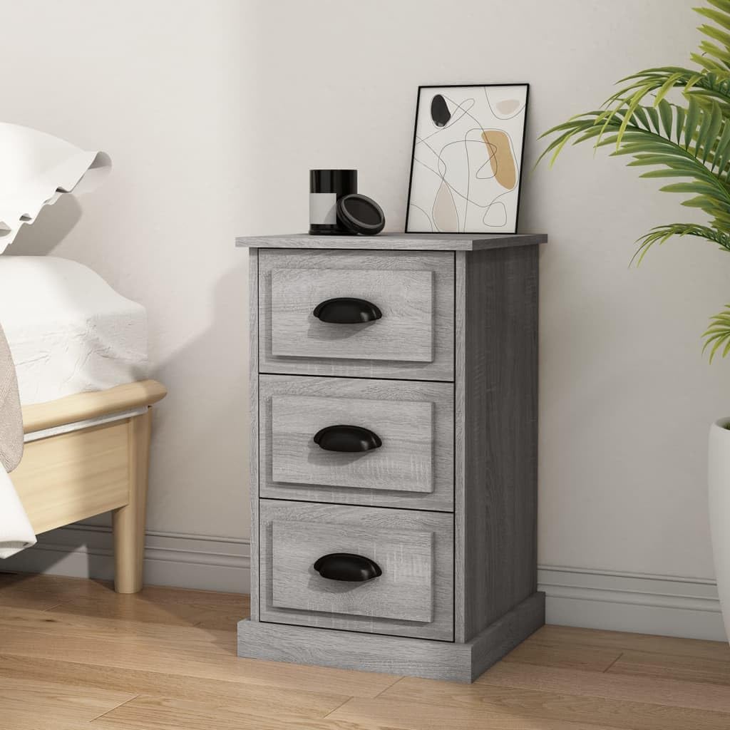 Nachttisch Grau Sonoma, 39x39x67 cm Holzwerkstoff, Beistelltisch Schlafzimmer, mit 3 Schubladen, Robustes Material, für Bücher, Gläser, Kaffeetassen, Notizblöcke, Schreibwaren