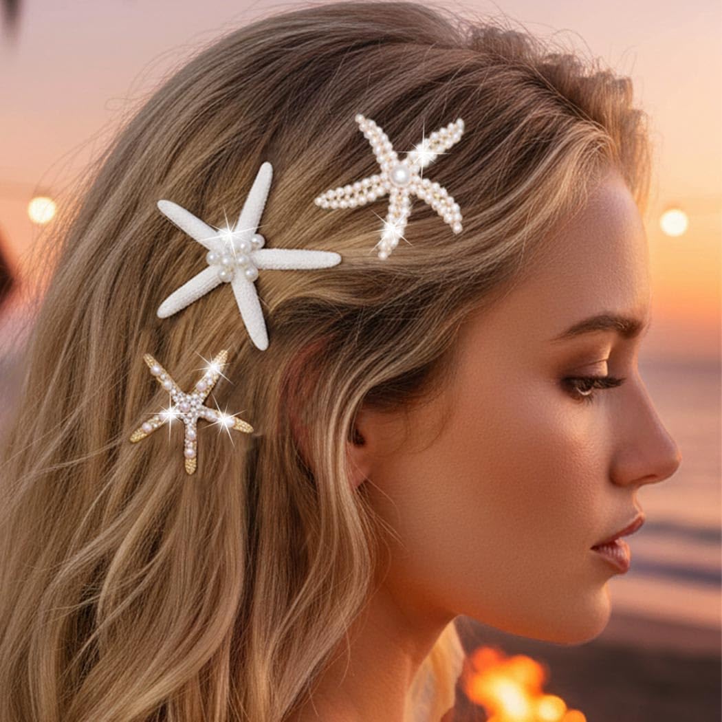 HEREAD Starfish Mermaid Hair Clips Pearl Hair Accessories Rhinestone Hair Piece for Women and Girls (Pack of 3) - Image 6