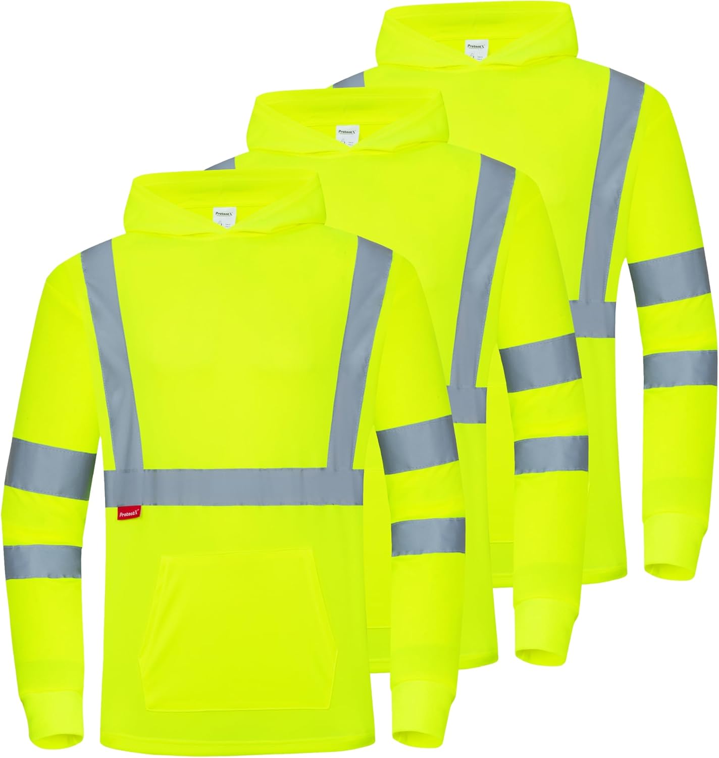 ProtectX 3-Pack Men's High Visibility Heavy Duty Breathable Long Sleeve Reflective Safety T-Shirts for Work Construction