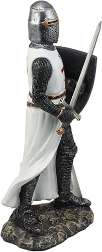 Miniatura 5 de Ebros - Figura de caballero espadachín medieval con capa blanca de 11.5 pulgadas de alto, traje real medieval de armadura, caballero de la cruz,