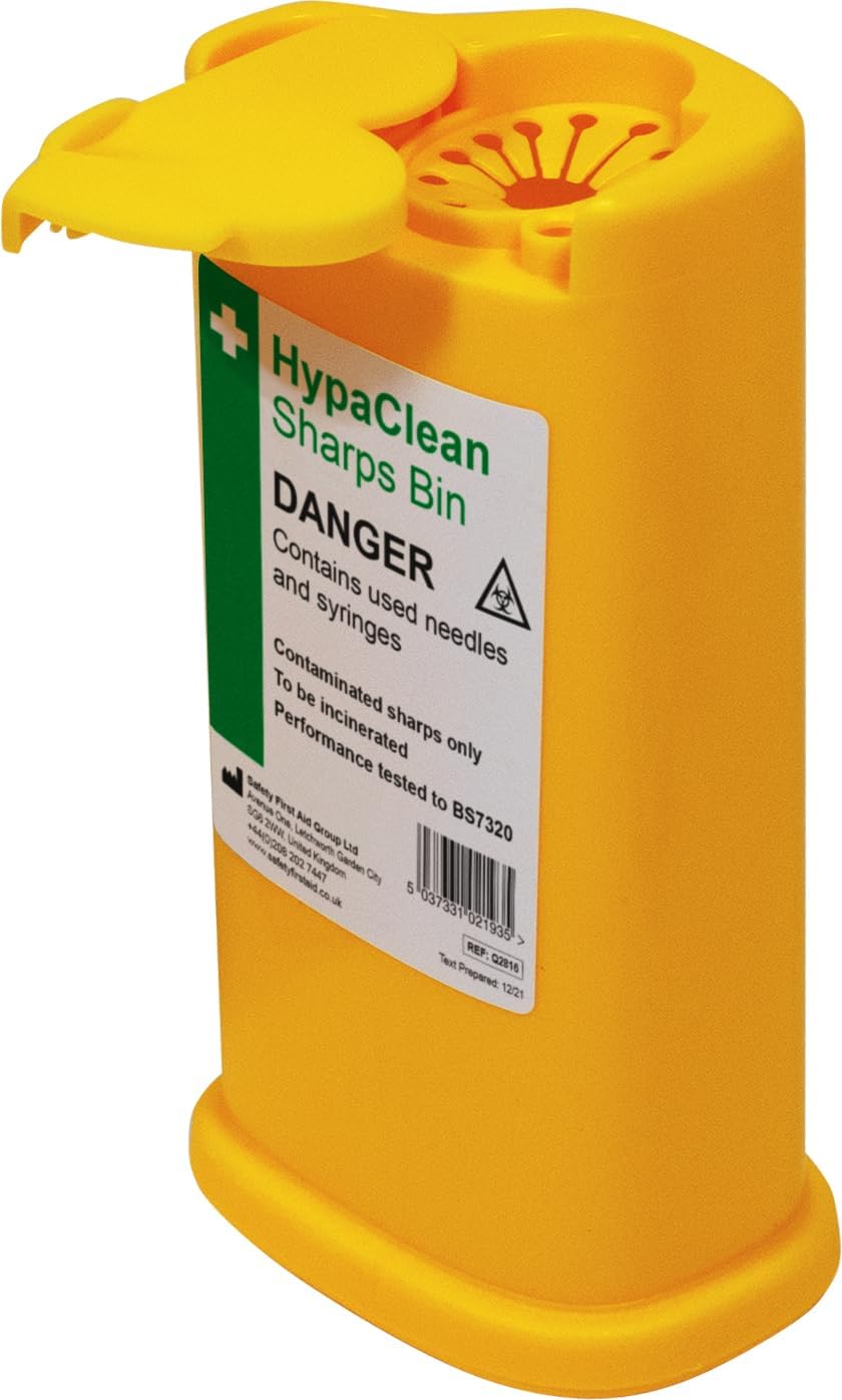 Safety First Aid HypaClean Sharps Bin, 0.35 Litre | Swivel-Top Bin for Single-Use