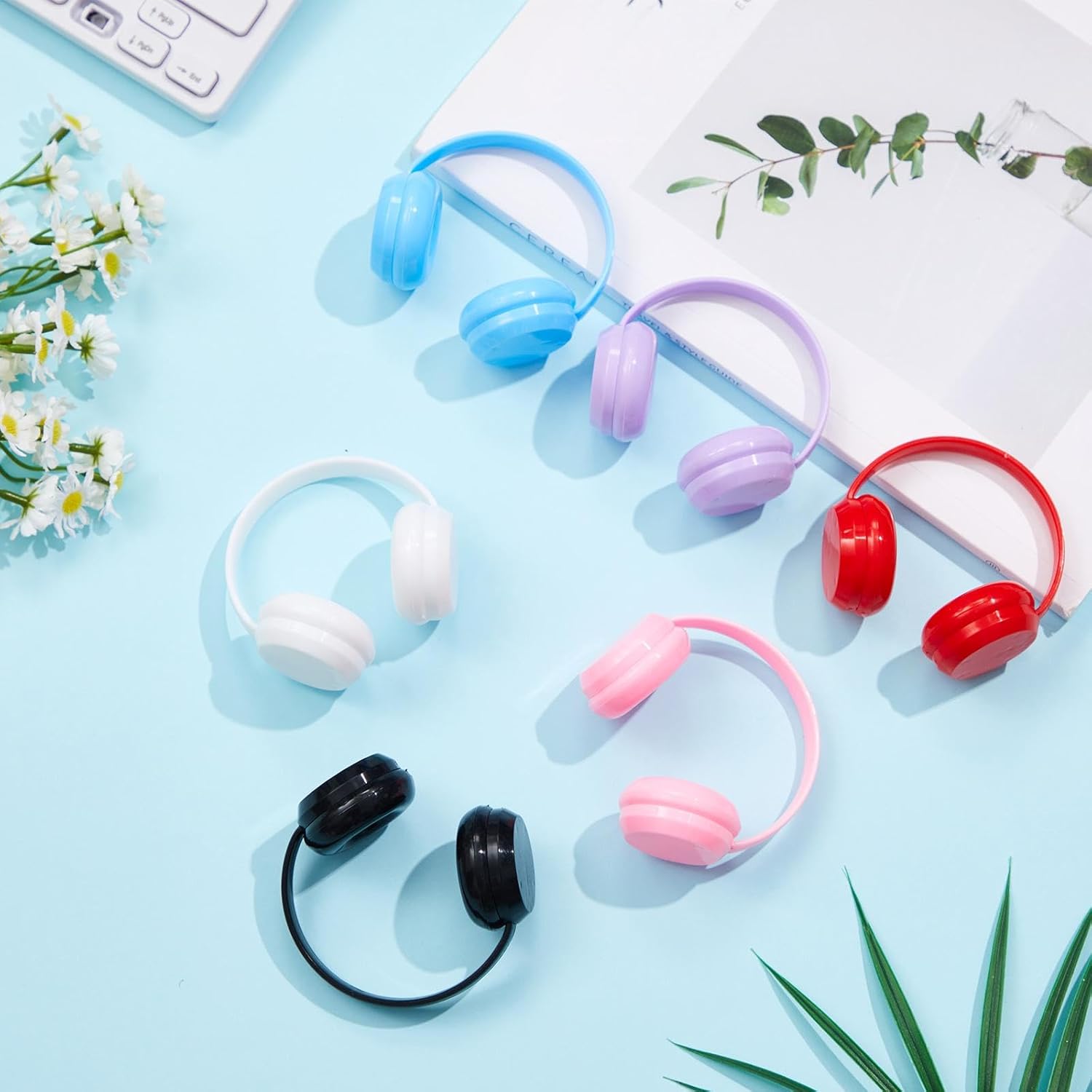 Simgoing 6 Pcs Doll Headphones Accessory (No Dolls) for 3.94-6.69 Inch (10-17cm) Dolls, Mini Headset Suitable for Daily Display, Great As a Gift