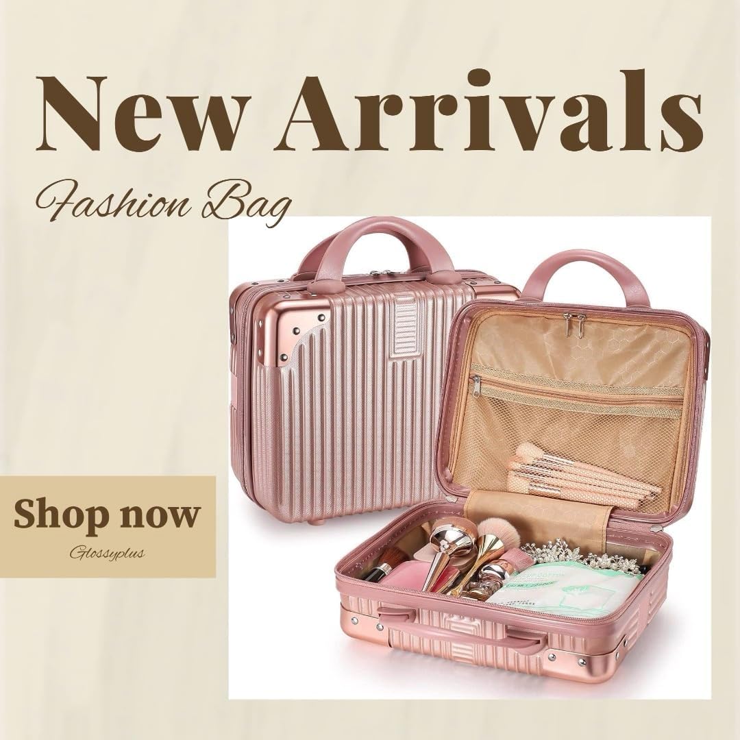 Portable Makeup Travel Case Hand Luggage Pressure-Proof ABS Makeup Case Suitcase with Elastic Band, Small Hard Cosmetic Case for Travel Women (Pack of 1) (Multicolor), ROSE GOLD