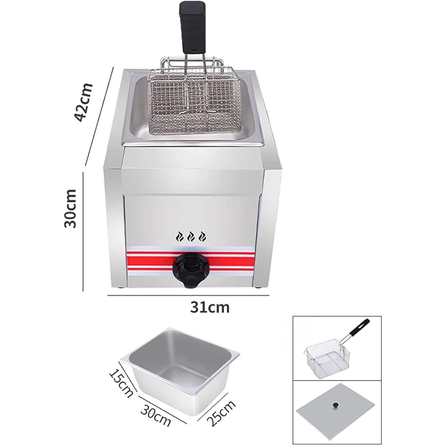 Qiang Freidora a Gas Escritorio Olla Freidora Industrial Profesional Freidora Aceite Multifunción con Tanque De Condimentos Y Cestas para Freír Y Tapas,para Comercial o Uso Doméstico,10L