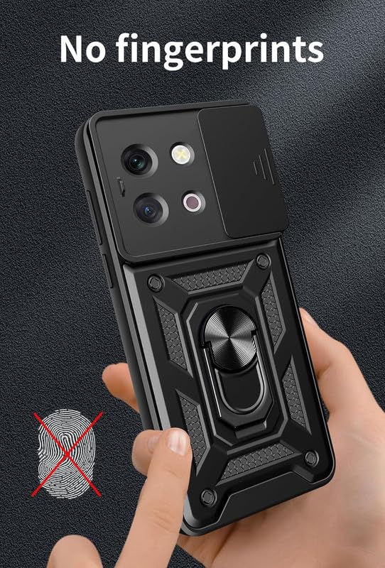 Image of SkyTree Vivo Y58 5G /Y38 Robotic Sliding Camera Window Shock Proof Thunder Case, Dual Layer Hybrid Shockproof Back Cover with Kickstand - Black